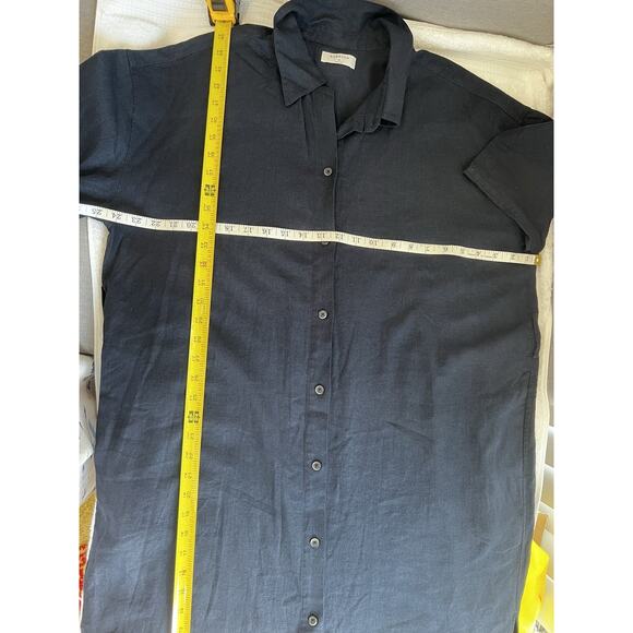 Babaton Aritzia Navy Linen blend Belted midi Shirt Dress pockets M fits L/ XL - Picture 5 of 9
